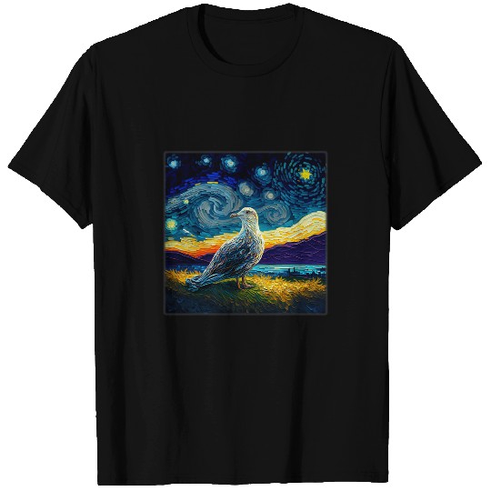 Seagull Lover Surrealism Starry Night Seagull T-Shirts