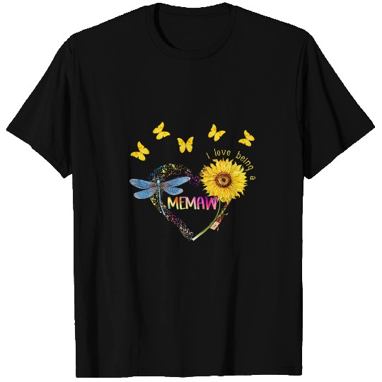 Womens Personalized I Love Being Memaw Sunflower Dragonfly T-Shirts