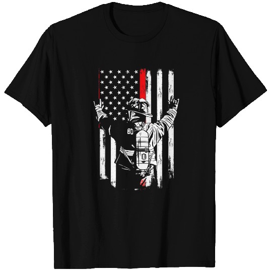 Fireman Firefighter Thin Red Line US American Flag Patriotic Fireman 175 Firemen T-Shirts