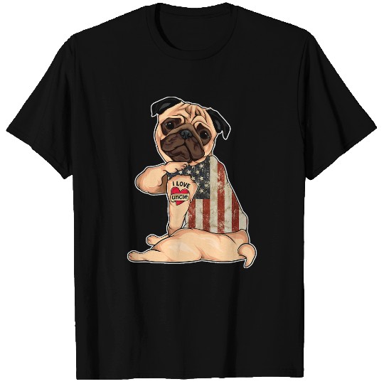 Pug Lover I Love uncle Tattoo American Flag Fathers Day Pugs Dog T-Shirts