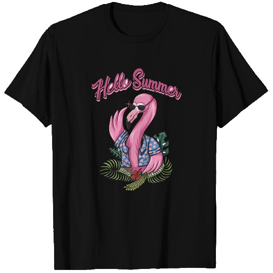 Pink Flamingo hello summer vector illustration wil bird Flamingos T-Shirts