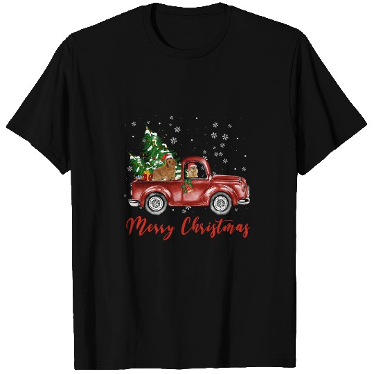 Dog Cocker Spaniel Riding Red Truck Christmas T-Shirts