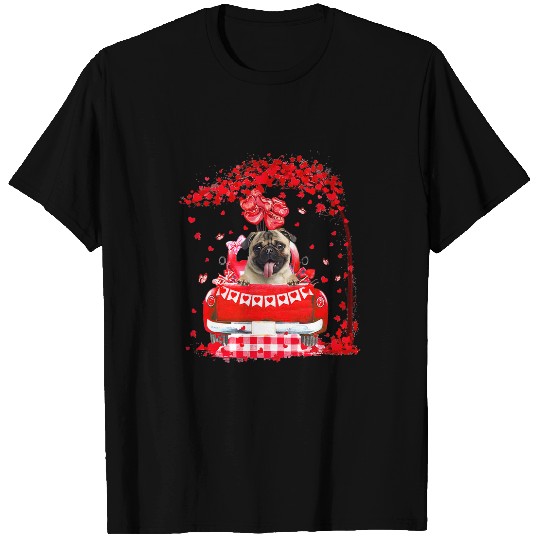Pug Lover Cute Red Truck Pug Valentines Day Costume Boy Girl Pugs Dog T-Shirts