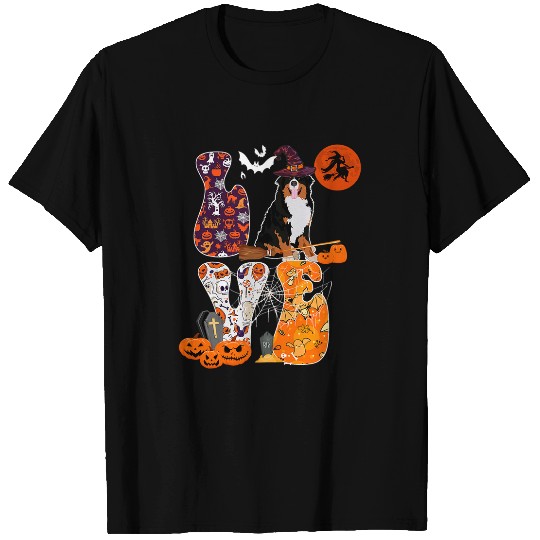 Skeletons Skulls LOVE Halloween Bernedoodle Costume Witch Horror Pumpkins Skull T-Shirts