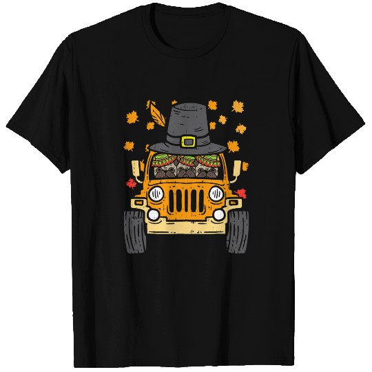 Pug Lover Autumn Maple Leaves Pug Dogs Wearing Taco Hat Riding Truck Pugs Dog T-Shirts