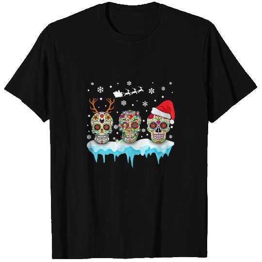 Skeletons Skulls Christmas Funny Skulls Wear Santa Hat Reindeer Gift Deads Bones Skull T-Shirts