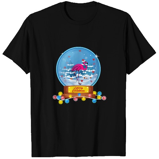 Pink Flamingo Christmas Snow Globe xmass wild bird Flamingos T-Shirts