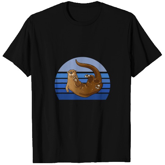 Blue Retro Sea Otter Illustration Otters Lover T-Shirts