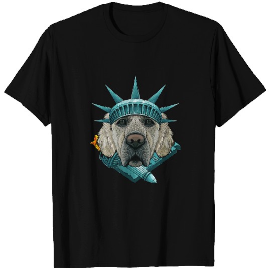Goldie Statue Of Liberty Golden Retriever 4th Of July USA America Golden Retriever Dog T-Shirts
