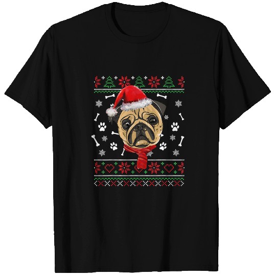 Pug Lover Ugly Sweater Christmas Santa Hat Pajama xmass 195 Pugs Dog T-Shirts