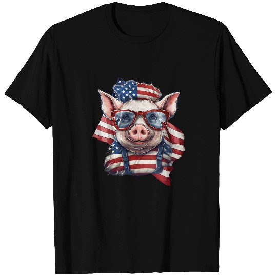 american flag pig 2farm animal patriotic farmer pig 2 T-Shirts