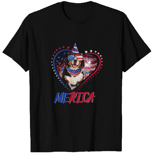 Merica Bernese Mountain USA Flag Sunglasses 4th Of July T-Shirts