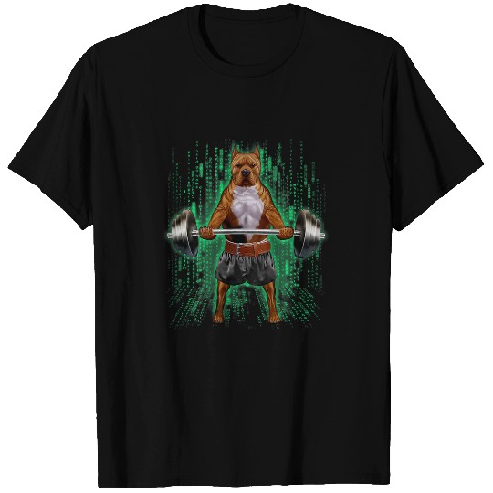 Pit Bull Terrier Dog Weightlifting in Cyber Fitness Gym 3 T-Shirts