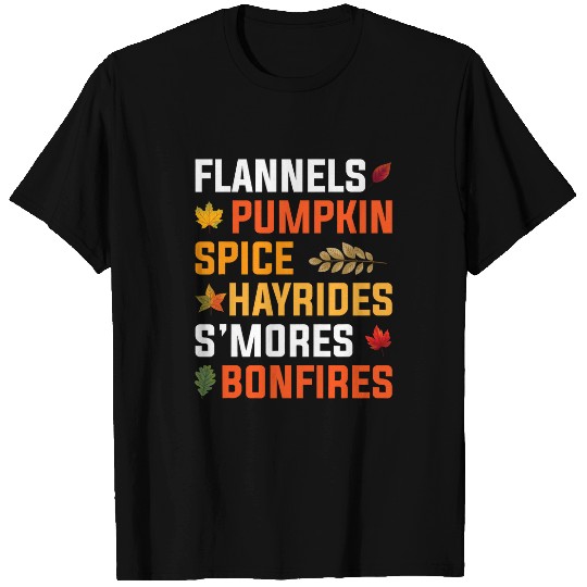 Funny Flannel Pumpkin Spice Hayrides Bonfires Fall Autumn T-Shirts