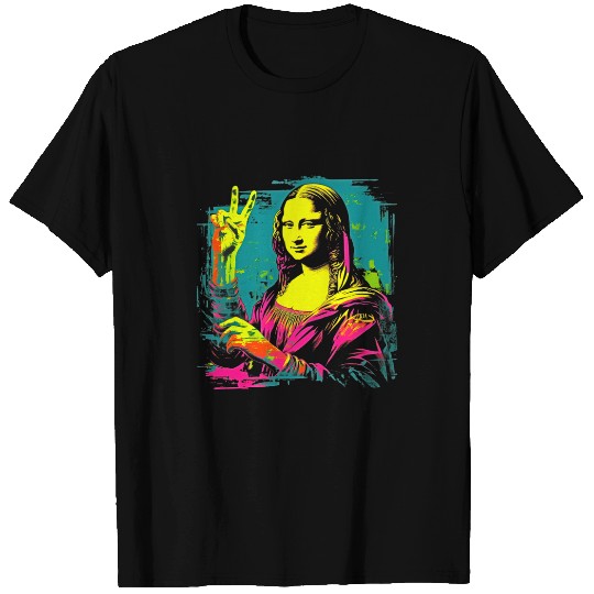 Funny Mona Lisa Cool Retro Y2K EDM Mona Lisa Peace Sign T-Shirts