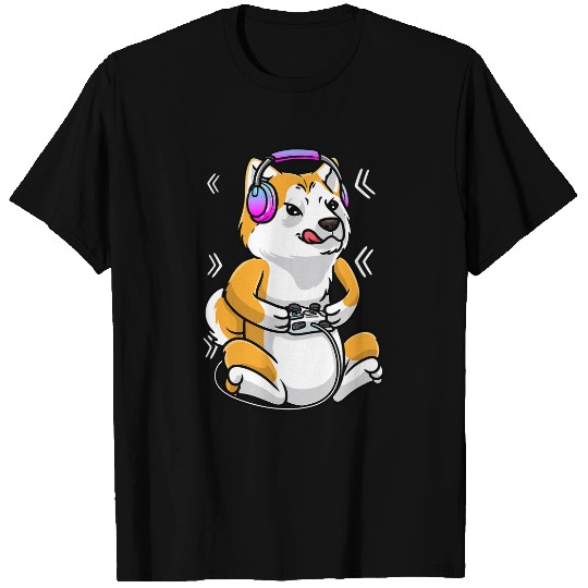 Akita Inu Dog Video Game Gamer Gaming Console Japanese Akita T-Shirts