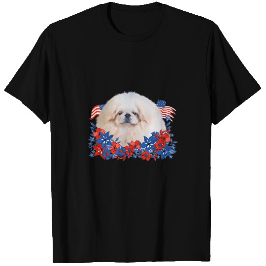 Pekingese Independent Flowers Dog American Flag T-Shirts