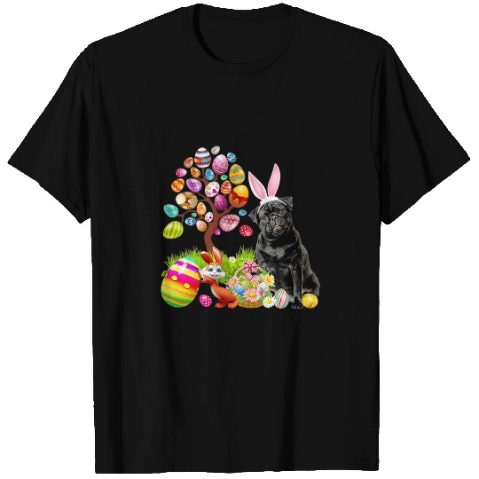 Pug Lover BLACK Pug Easter Egg Tree Dogs Bunny Easters Day Pugs Dog T-Shirts