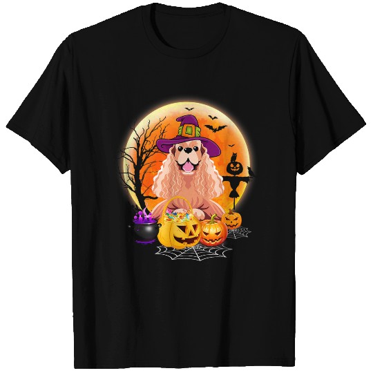 Dog Cocker Spaniel Halloween American Cocker Spaniel Dog Moon With Pumpkin T-Shirts