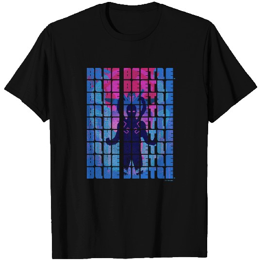 Blue Beetle Repeated Stacked Text Neon Silhouettes Poster T-Shirts