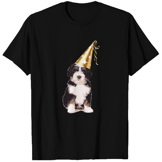 New Years Eve or Birthday Bernedoodle for Dog Party T-Shirts