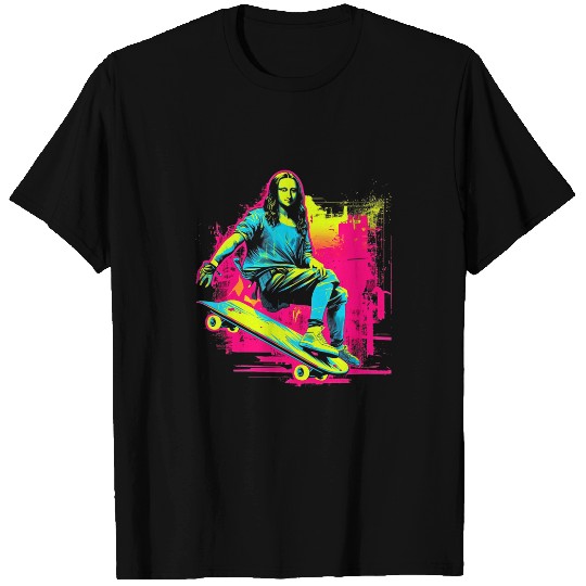 Funny Mona Lisa Skateboarding Cool Retro Y2K EDM 4 T-Shirts