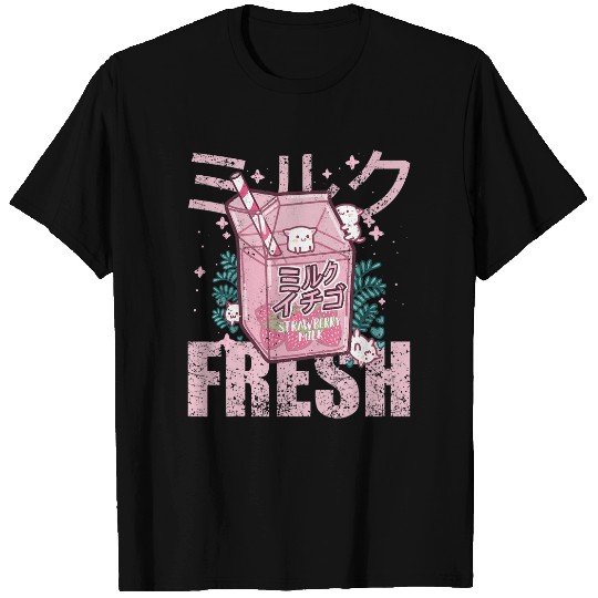 Fresh Kawaii Strawberry Milk Cute Cats Retro 90s T-Shirts