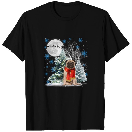 Pug Lover Under Moonlight Snow Christmas Pajama 88 Pugs Dog T-Shirts
