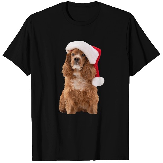 Dog Cocker Spaniel Cute Cocker Spaniel Santa Hat Funny Image Christmas Dog T-Shirts