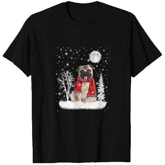 Pug Lover Under Moonlight Snow Christmas Pajama 30 Pugs Dog T-Shirts