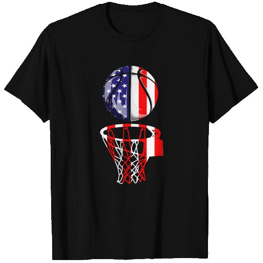 Funny Basketball American Flag 4th Of July Funny Men Boys Kids T-Shirts