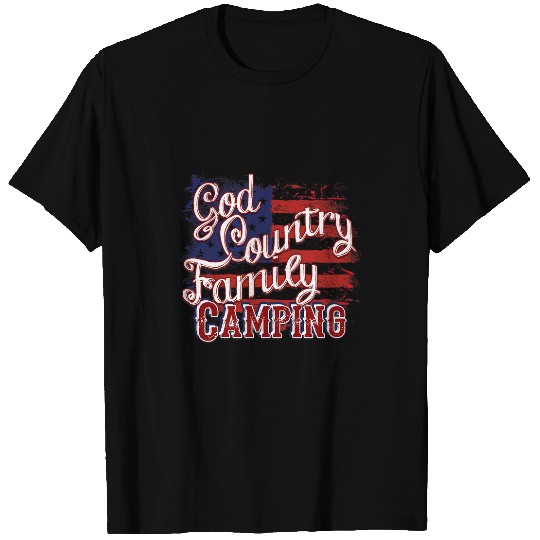 Camping God Country Family Grunge USA Flag T-Shirts