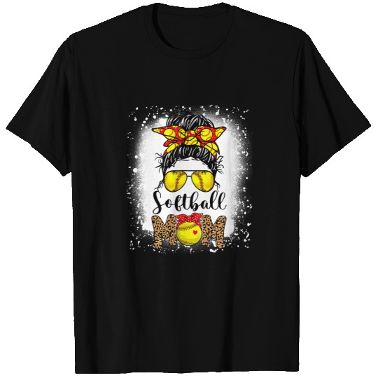 Softball Gift Bleached Leopard Softball Mom Game Day Messy Bun Mothers Day T-Shirts