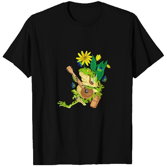 Funny Banjo Frog Cottagecore Aesthetic Kawaii Frog Playing Banjo Toad Flower T-Shirts