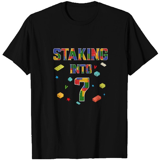 Kids Kids Block Building 7 years boy brick builder Staking into 7 T-Shirts