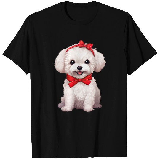 Cute Bichon Frise in a Bow Tie Headband Red Bandana T-Shirts