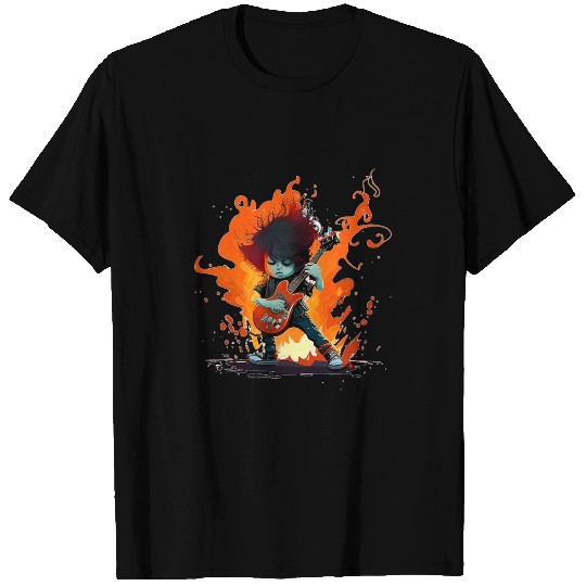 Funny Guitar Boy on Fires for rebellious Boys Rockn Roll Lovers Guitarist T-Shirts