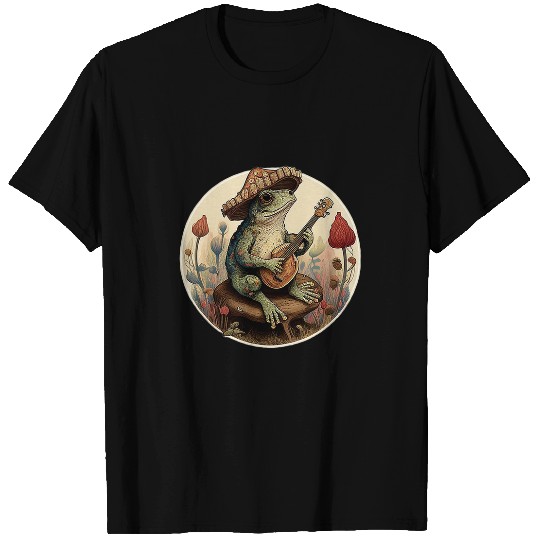 Funny Banjo Frog Cottagecore Aesthetic Frog Playing Banjo on Mushroom Cute 11 T-Shirts
