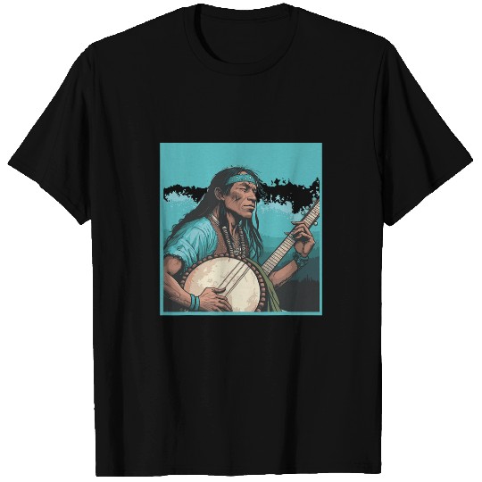 Funny Banjo Native American Indian Banjo Player vintages Western Spirit T-Shirts