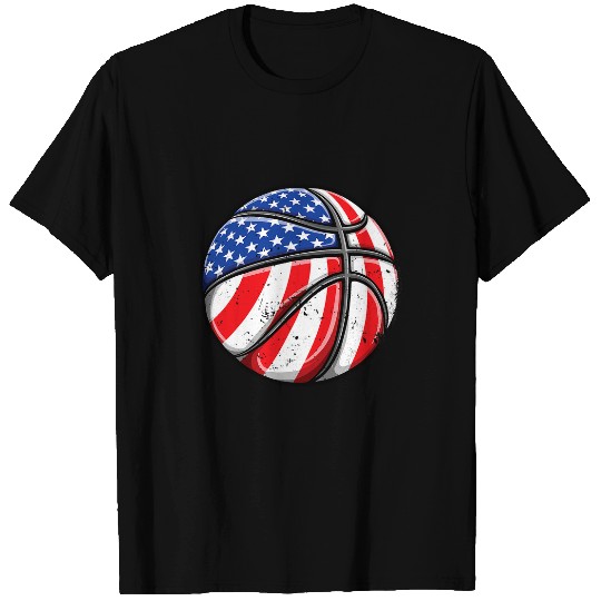 Funny Basketball Ball 4th Of July Boys Kids Men American Flag Gift T-Shirts