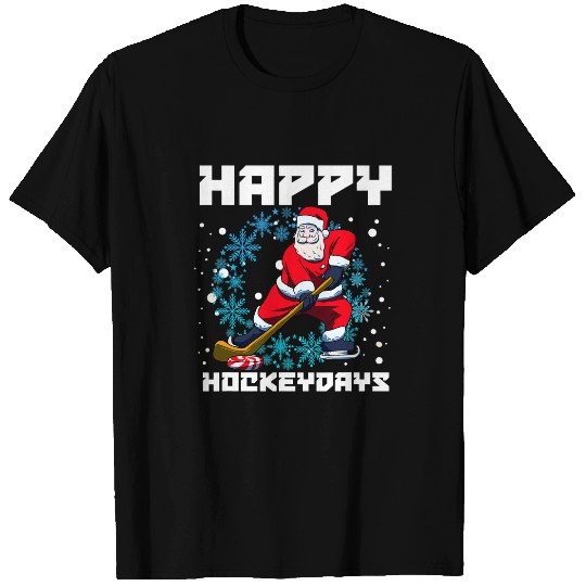 Sport Hockey Santa Playing Ice Hockey Happy Hockey Days T-Shirts