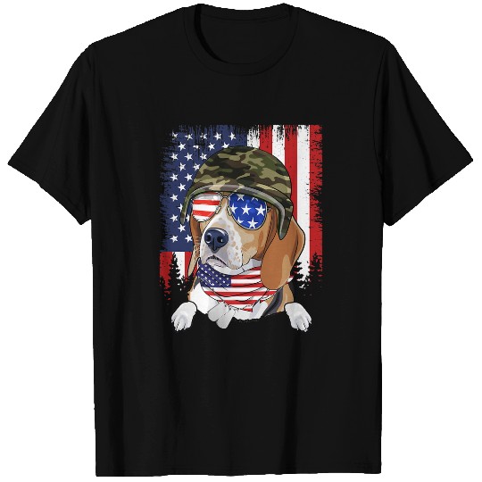 Beagle Pet Vintage American Flag 4th of July Beagle Veteran Dog Lover 341 T-Shirts