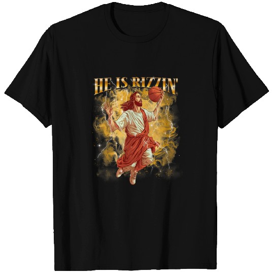 Sport Basketball He Is Rizzin Jesus Christian Basketball Happy Easter Day T-Shirts