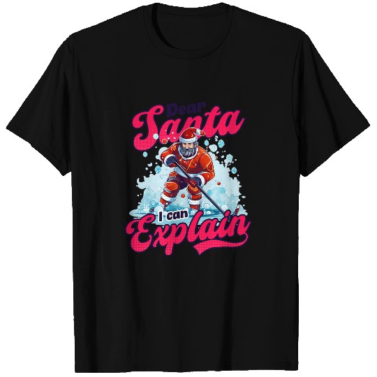 Sport Hockey Santa I Can Explain Design Christmas Ice Hockey T-Shirts