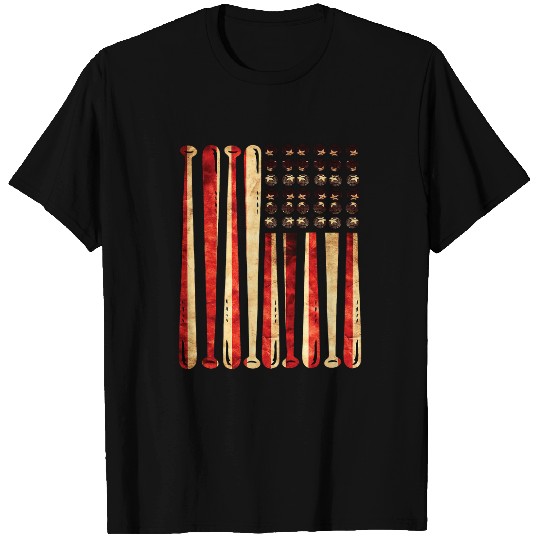 Sport Baseball Vintage American Flag Baseball 4th of July T-Shirts