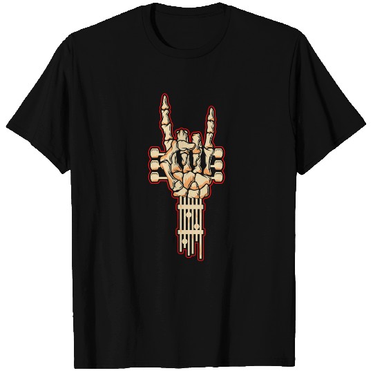 Funny Guitar Gifts Rock and Roll Skeletons Hand Sign Skull T-Shirts