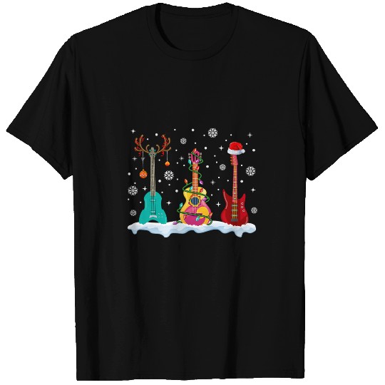 Funny Guitar Bass Guitar Santa Hat Reindeer Light Christmas Guitar Lover115 Guitarist T-Shirts