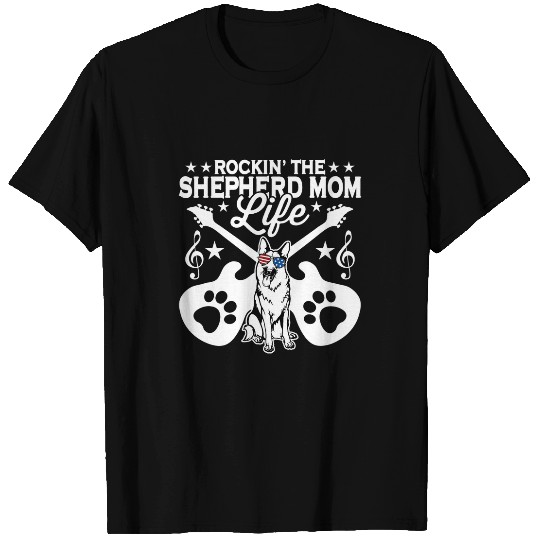 Funny Guitar Rockin The Shepherd Mom Life Dog Pet Lover Guitar Musician T-Shirts