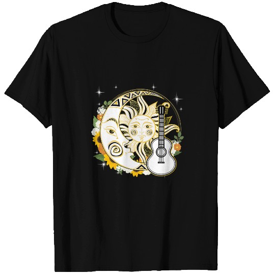 Funny Guitar Cottagecore Acoustic Guitar With Moon Sun Stars Aesthetic Guitarist T-Shirts