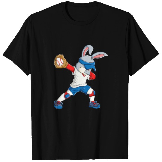 Sport Baseball Dabbings Bunny Easter Day Baseball Catcher Happy Easter Boys T-Shirts